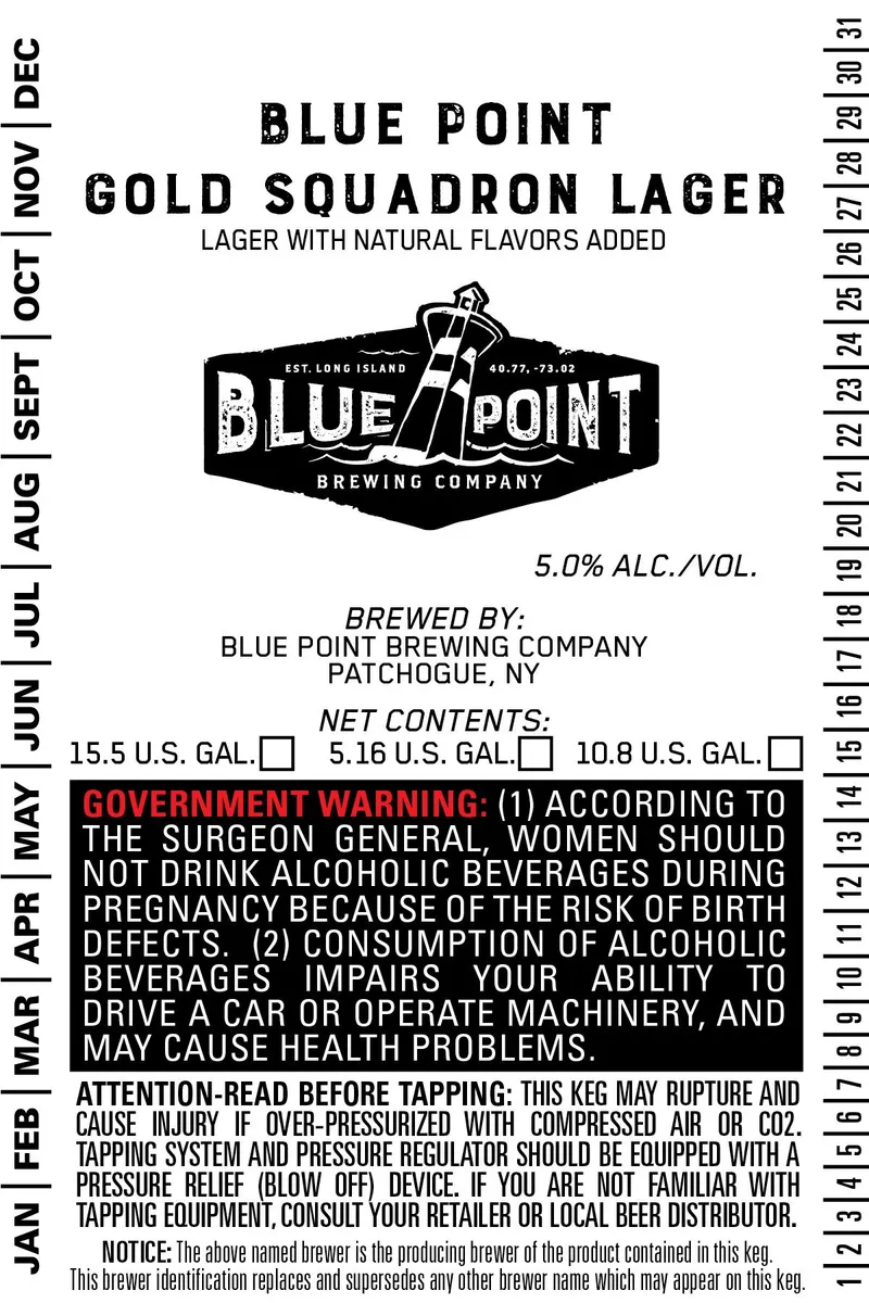 Gold Squadron Lager label art — BLUE POINT BREWING COMPANY