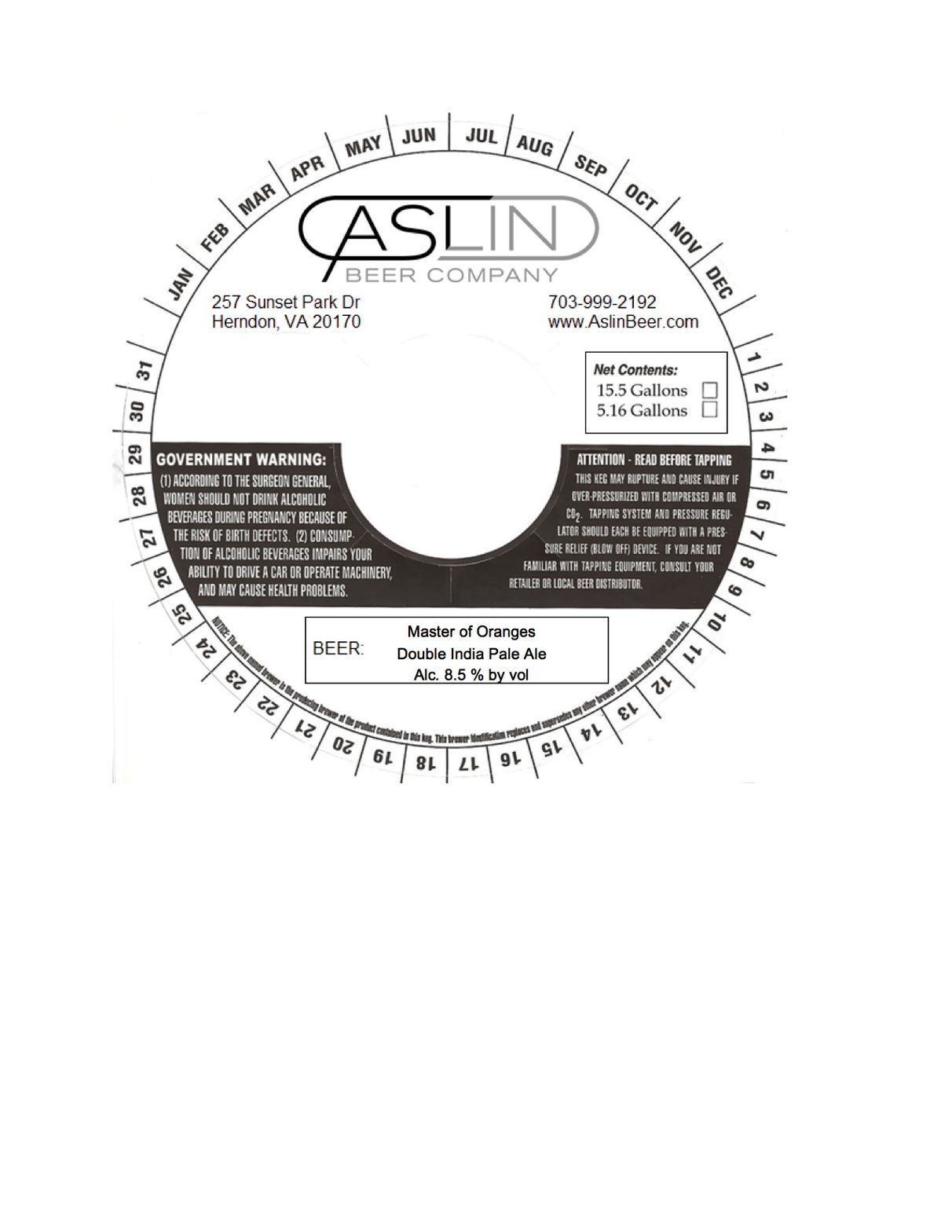 Master of Oranges — full label as filed with TTB