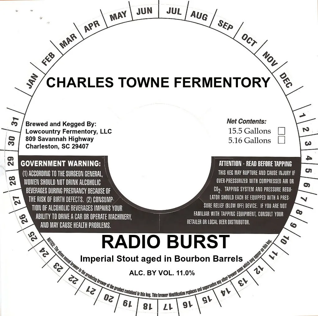 Radio Burst — full label as filed with TTB