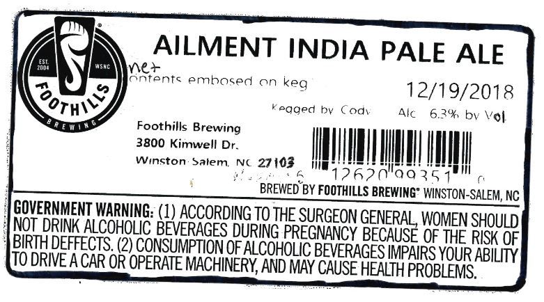 Ailment India Pale Ale — full label as filed with TTB