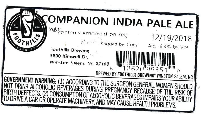Companion India Pale Ale label