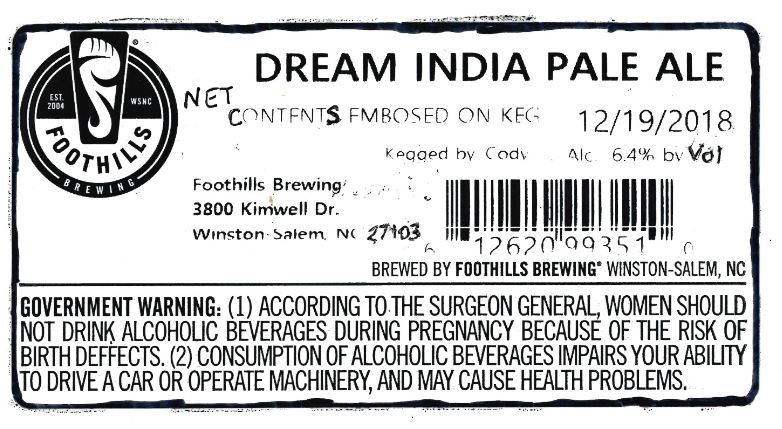 Dream India Pale Ale — full label as filed with TTB