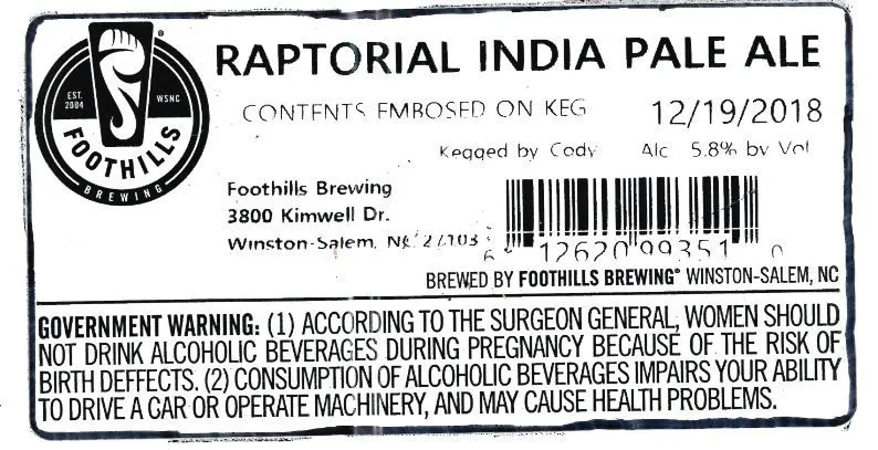 Raptorial India Pale Ale label