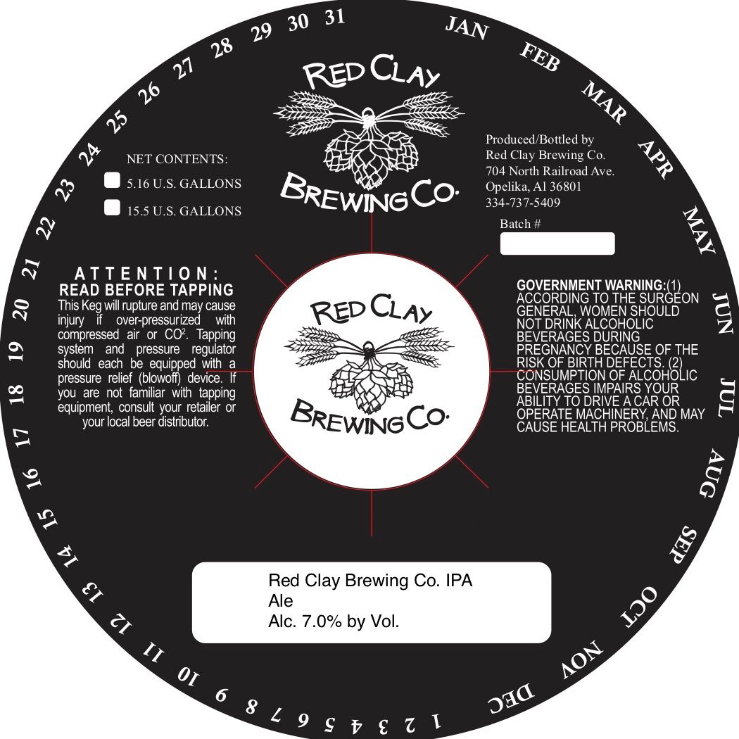Red Clay Brewing Co. IPA — full label as filed with TTB