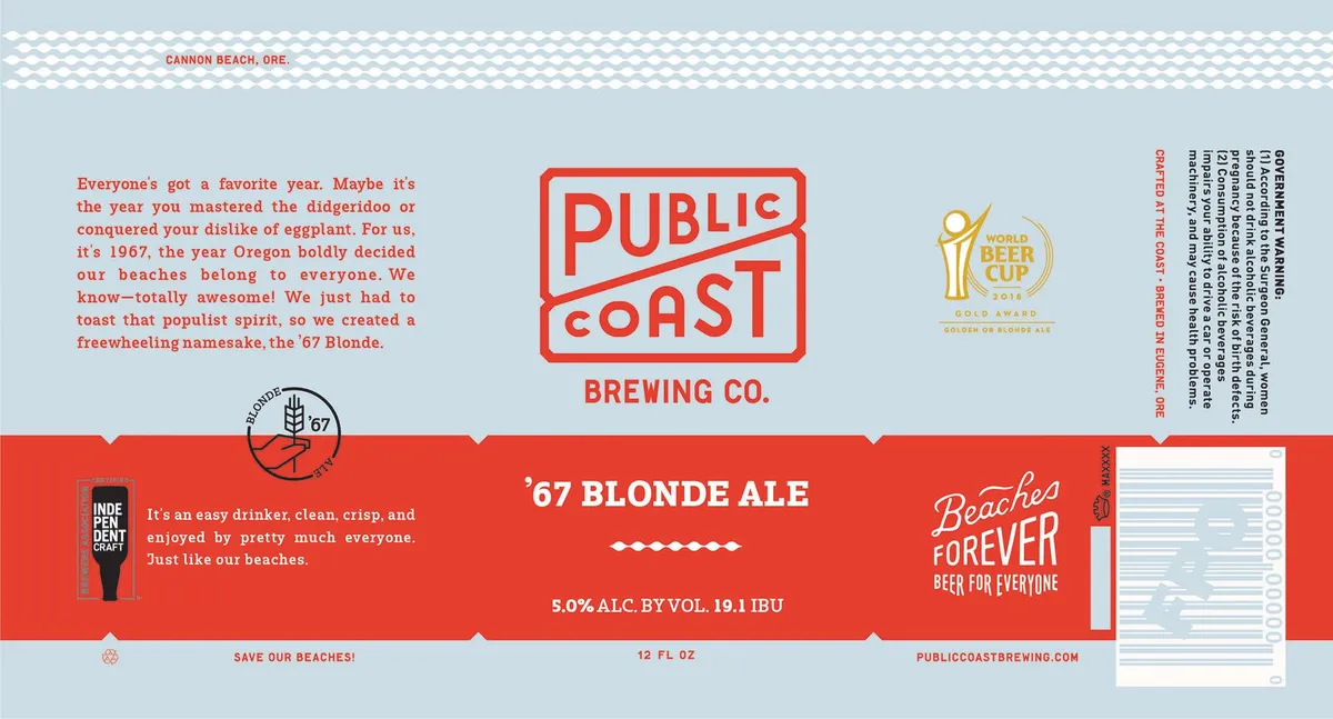 '67 Blonde Ale label art — PUBLIC COAST BREWING COMPANY