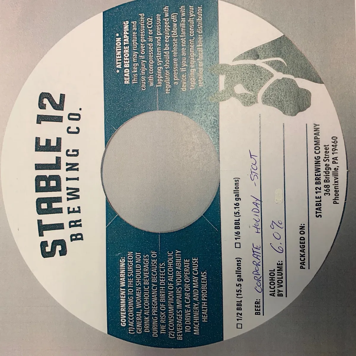 Corporate Holiday label art — STABLE 12 BREWING COMPANY