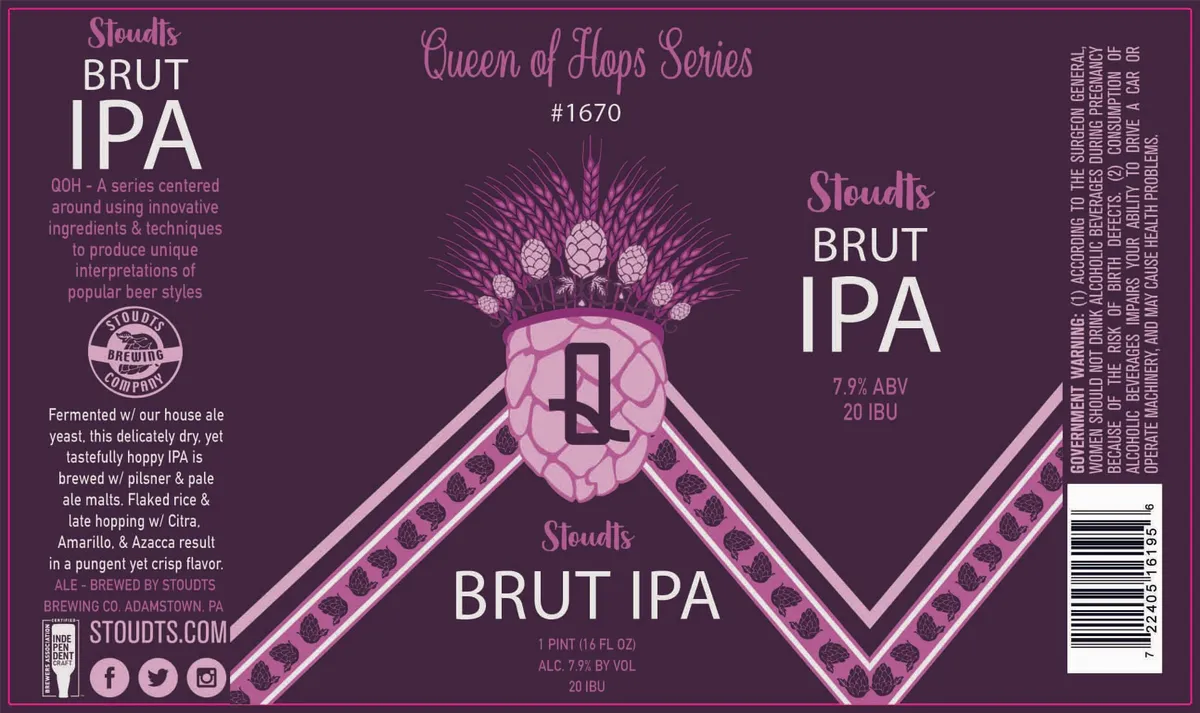 Brut IPA label art — QUEEN OF HOPS SERIES