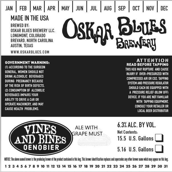 Vines and Bines Oenobier — full label as filed with TTB