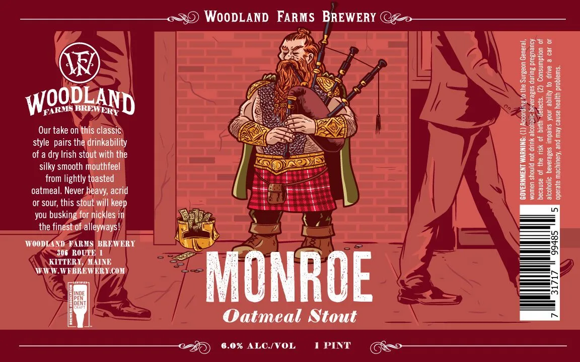 Monroe Oatmeal Stout label art — MONROE OATMEAL STOUT