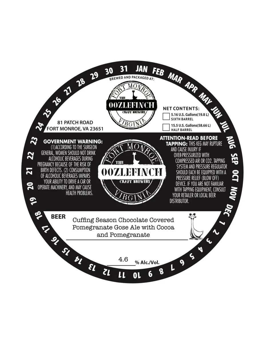Cuffing Season Chocolate Covered Pomegranate Gose label art — OOZLEFINCH CRAFT BREWERY