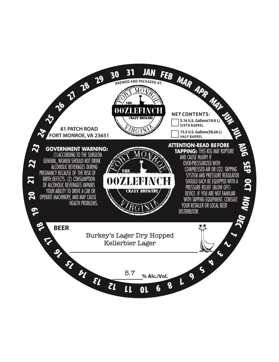 Burkey's Lager Dry Hopped Kellerbier Lager label art — OOZLEFINCH CRAFT BREWERY