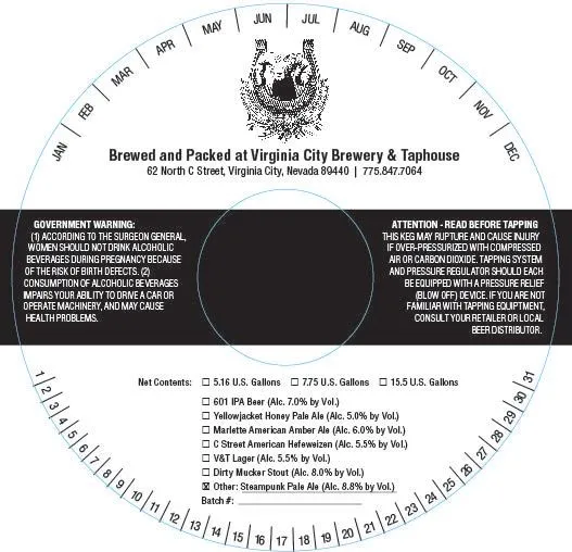 Steampunk Pale Ale label art — VIRGINIA CITY BREWERY & TAPHOUSE