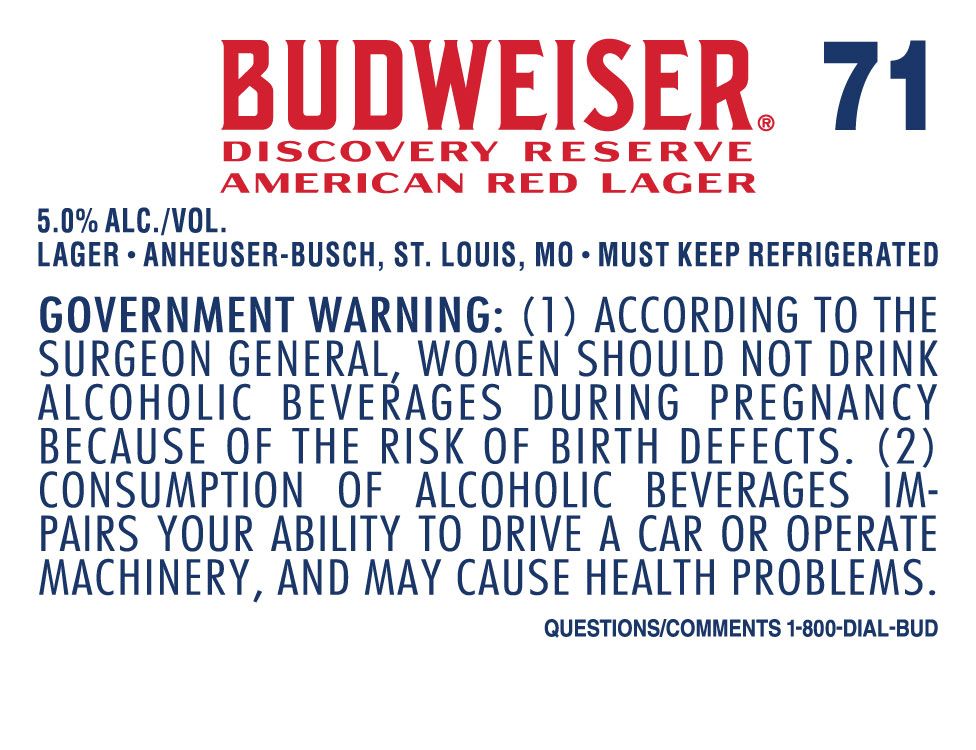 Discovery Reserve American Red Lager — full label as filed with TTB