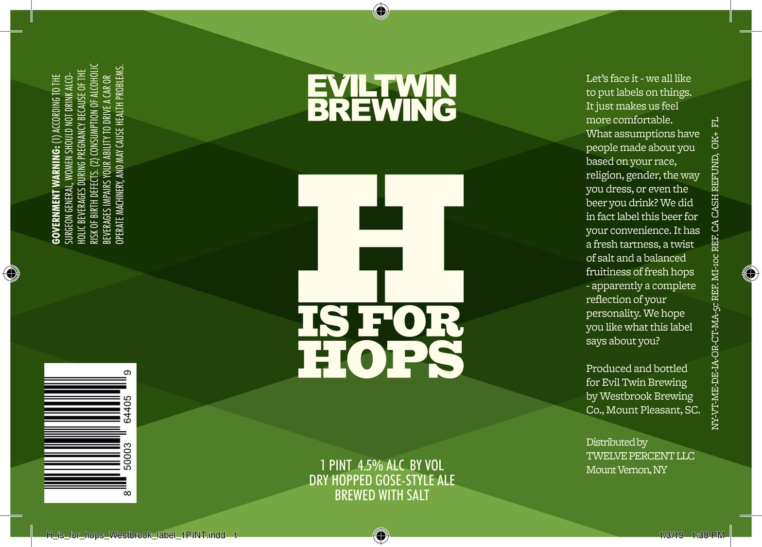 H Is For Hops — full label as filed with TTB