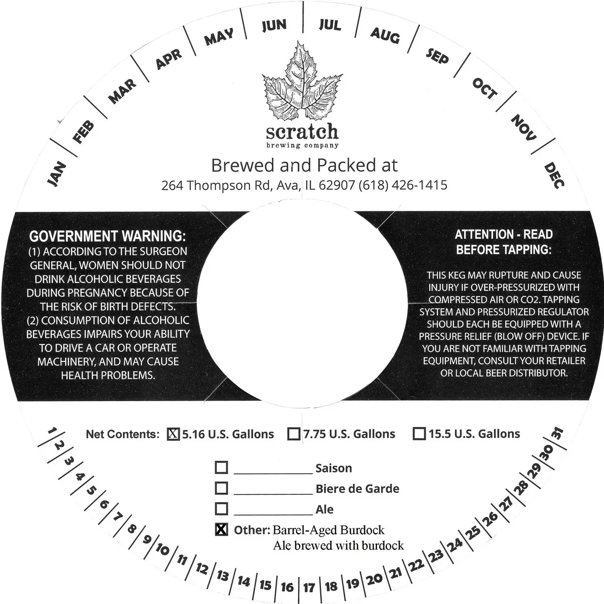 Barrel-Aged Burdock label art — SCRATCH BREWING COMPANY