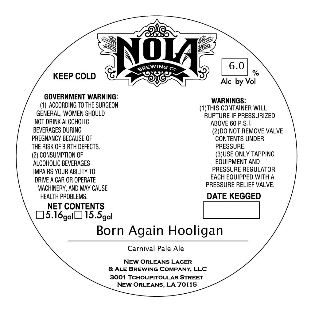Born Again Hooligan — full label as filed with TTB