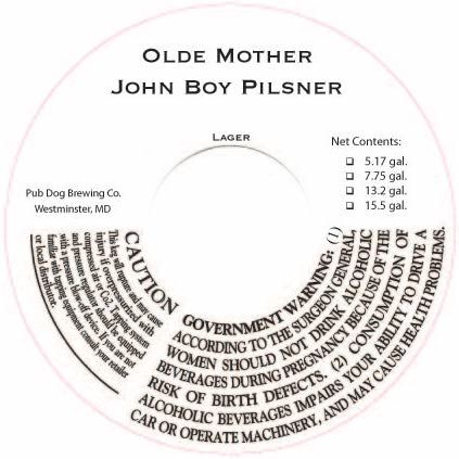 John Boy Pilsner — full label as filed with TTB