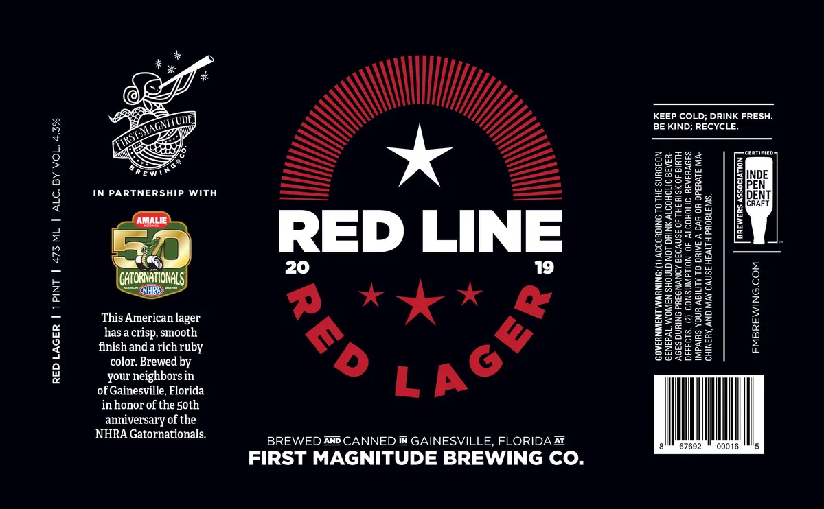 Red Line Red Lager label art — FIRST MAGNITUDE BREWING CO.