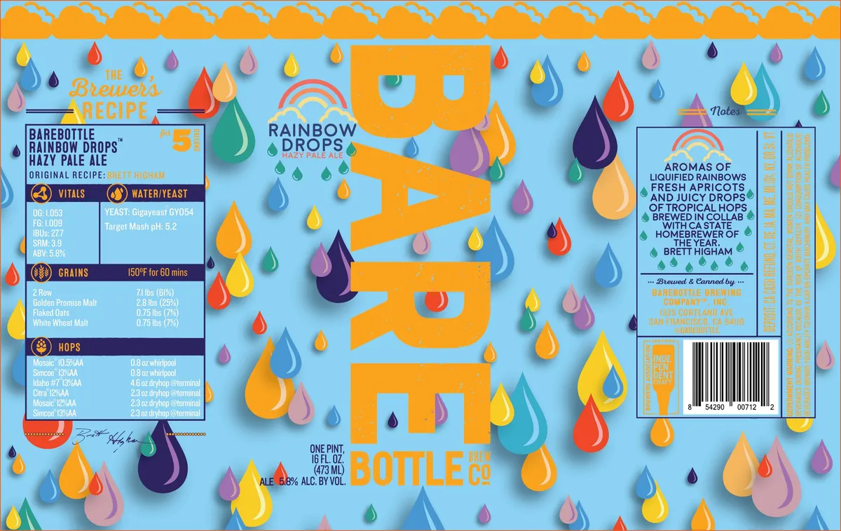 Rainbow Drops label art — BAREBOTTLE