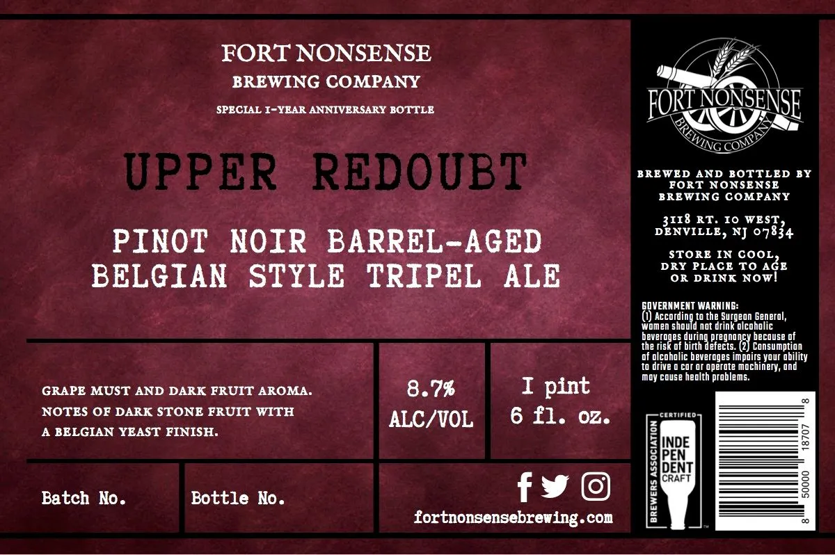 Upper Redoubt Pinot Noir Barrel-Aged Belgian Style Tripel Ale label