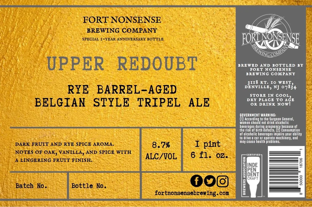 Upper Redoubt label art — UPPER REDOUBT RYE BARREL-AGED BELGIAN STYLE TRIPEL ALE