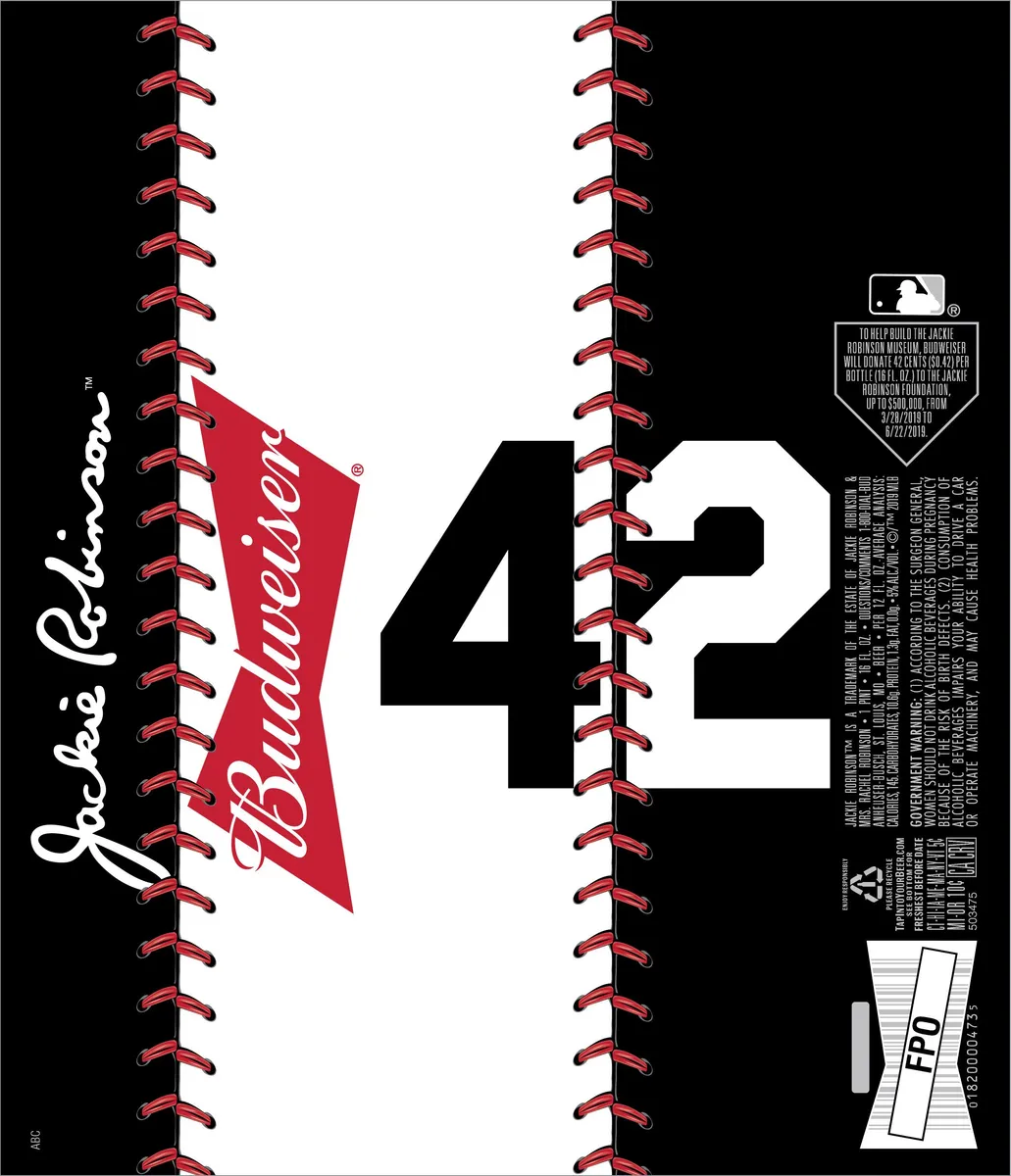 Budweiser Jackie Robinson 42 label art — BUDWEISER