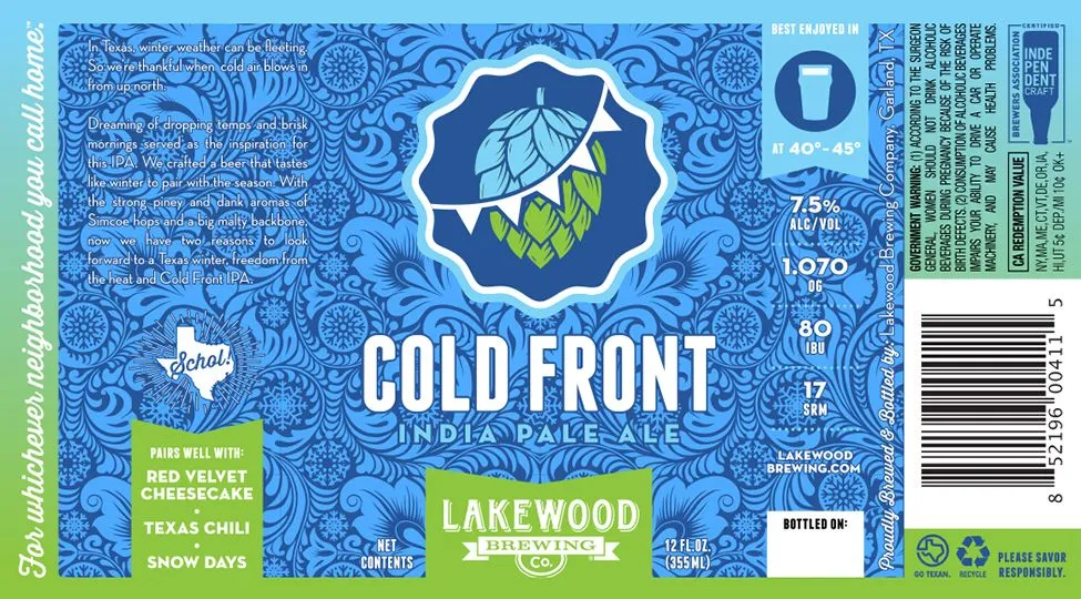 Cold Front label art — LAKEWOOD BREWING COMPANY