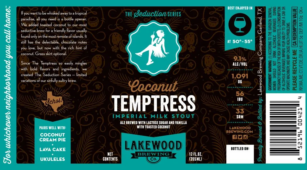 Coconut Temptress label art — LAKEWOOD BREWING COMPANY