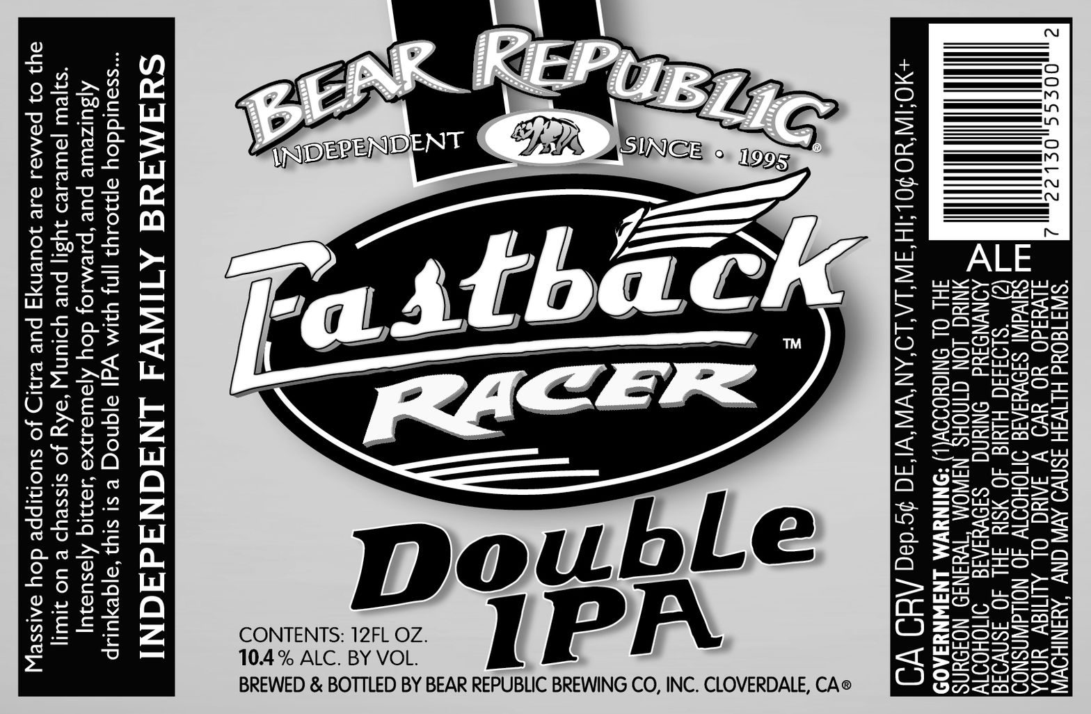 Fastback Racer — full label as filed with TTB