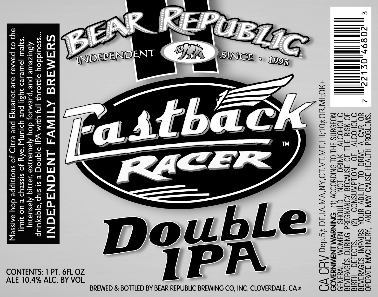 Fastback Racer — full label as filed with TTB