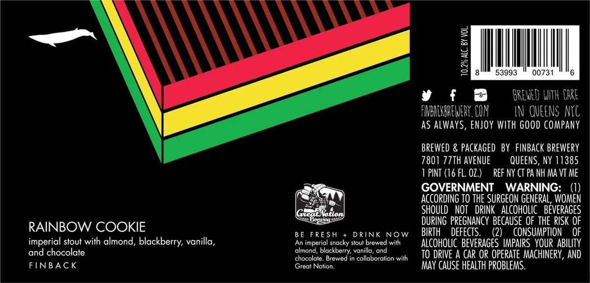 Rainbow Cookie, Imperial Stout with Almond, Blackberry, Vanilla and Chocolate label
