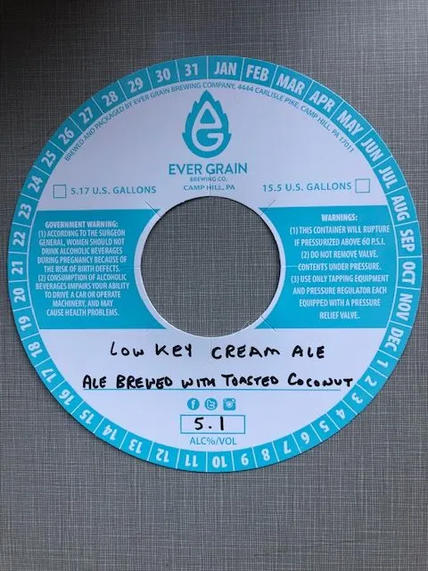 Low Key Cream Ale, Ale Brewed with Toasted Coconut label