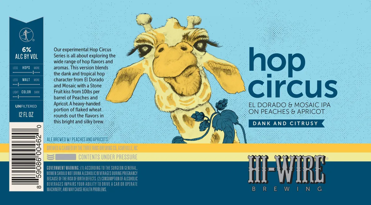 Hop Circus Brewed with El Dorado & Mosaic on Peaches and Apricot label