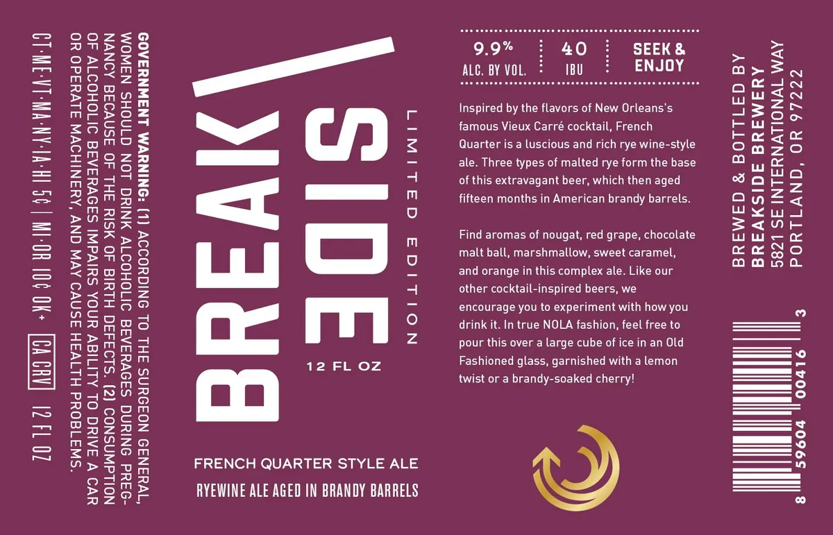 French Quarter Style Ale label art — BREAKSIDE BREWERY