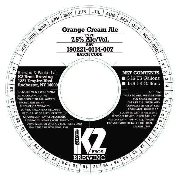 Orange Cream Ale — full label as filed with TTB