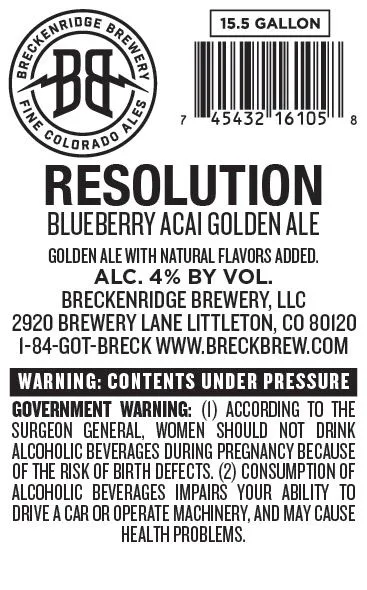 Resolution Blueberry Acai Golden Ale — full label as filed with TTB