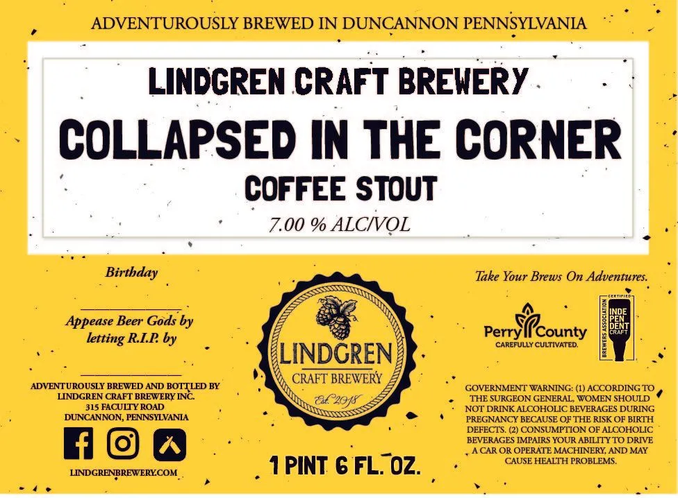 Collapsed In The Corner — full label as filed with TTB