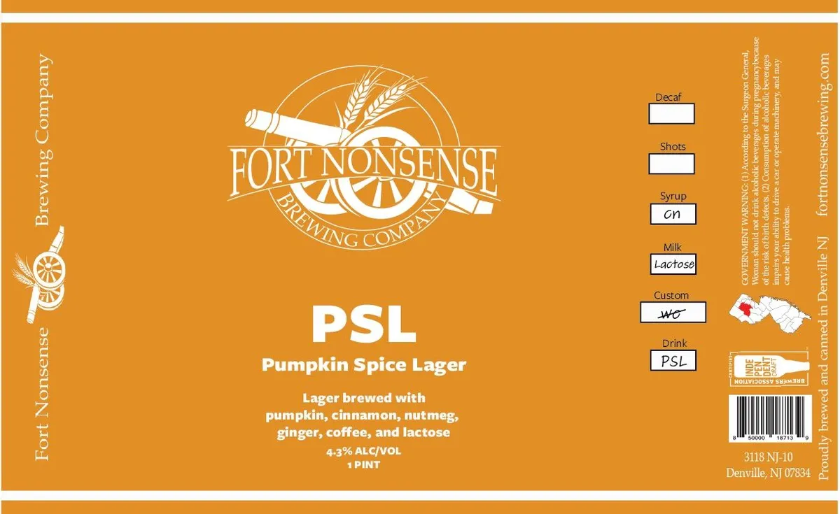 PSL Pumpkin Spice Lager — full label as filed with TTB