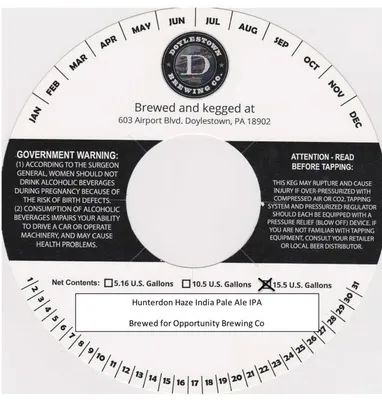 Hunterdon Haze India Pale Ale IPA label