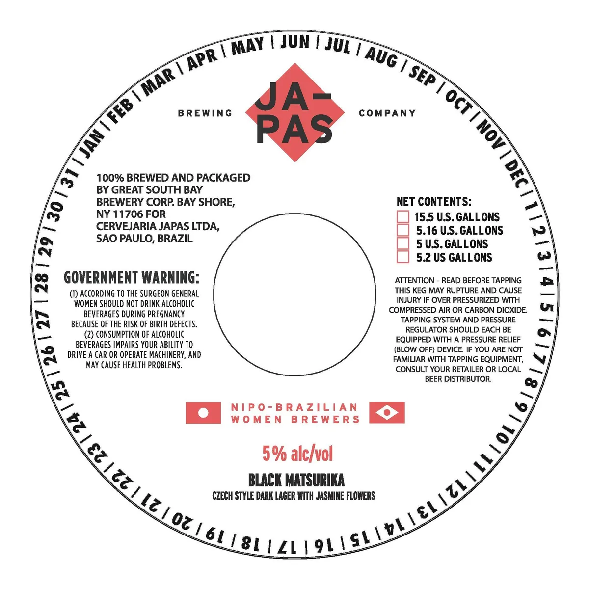 Black Matsurika Czech Style Dark Lager with Jasmine Flowers — full label as filed with TTB