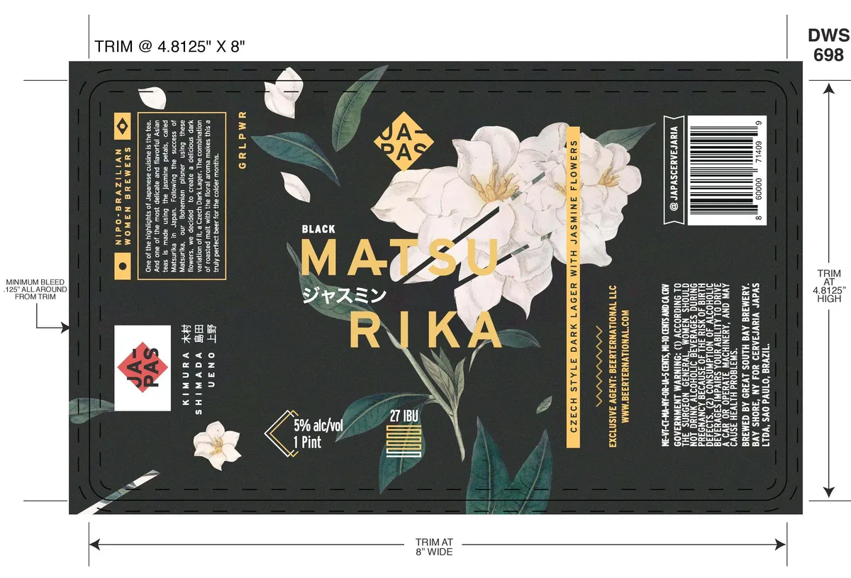 Black Matsurika Czech Style Dark Lager with Jasmine Flowers — full label as filed with TTB