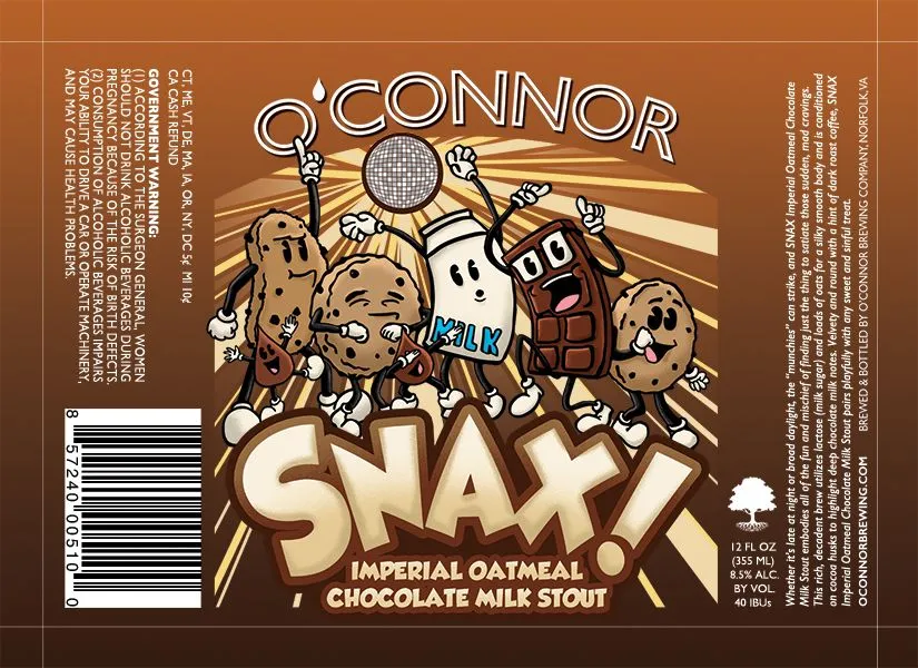 Snax! Imperial Oatmeal Chocolate Milk Stout — full label as filed with TTB