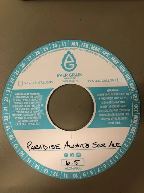 Paradise Awaits Sour Ale — full label as filed with TTB