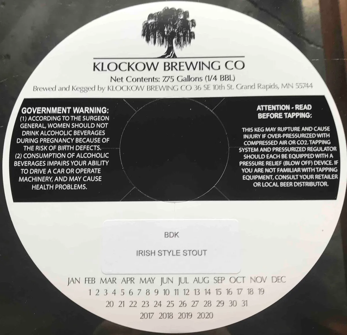 Bdk - Irish Style Stout — full label as filed with TTB