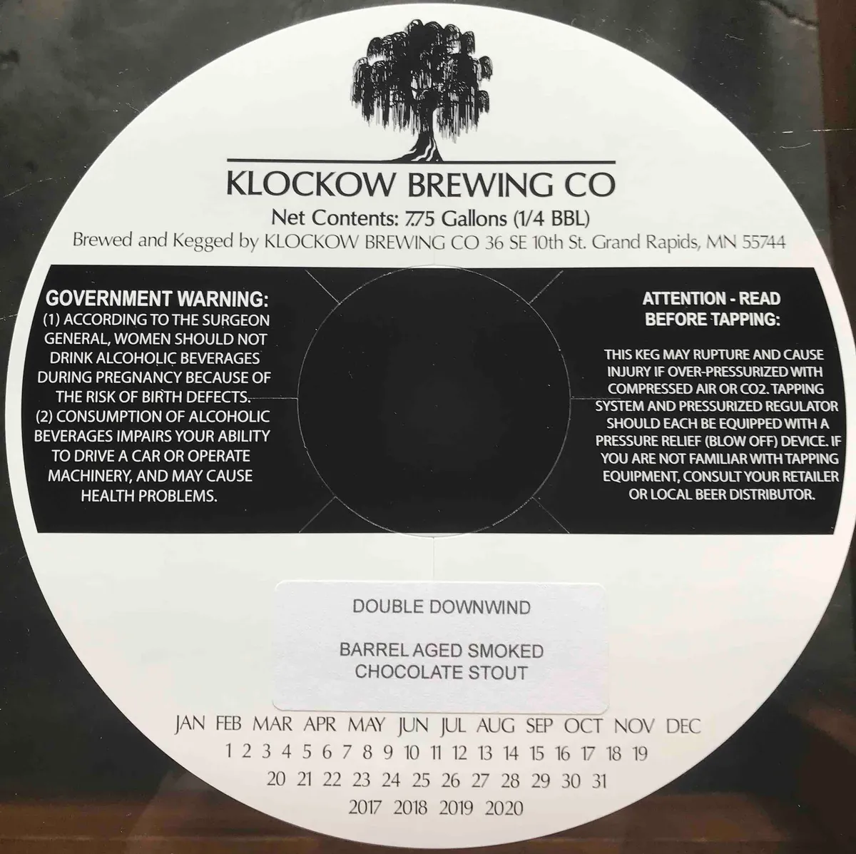 Double Downwind - Barrel Aged Smoked Chocolate Stout — full label as filed with TTB