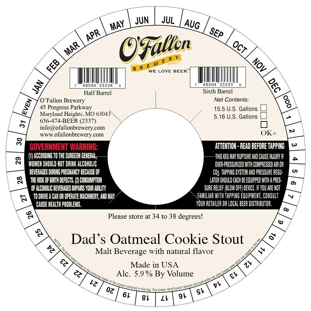 Dad's Oatmeal Cookie Stout — full label as filed with TTB