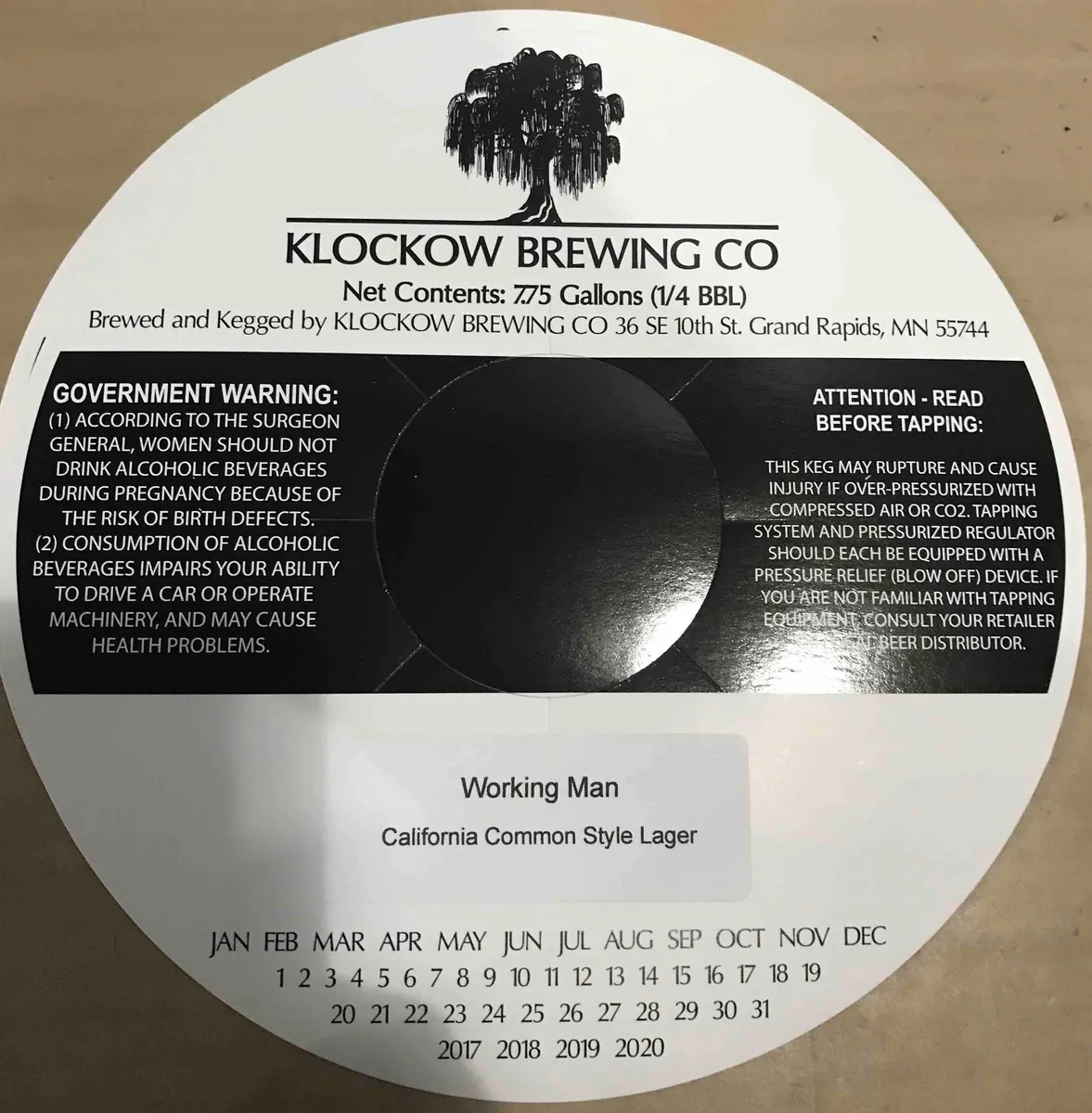 Working Man - California Common Style Lager — full label as filed with TTB