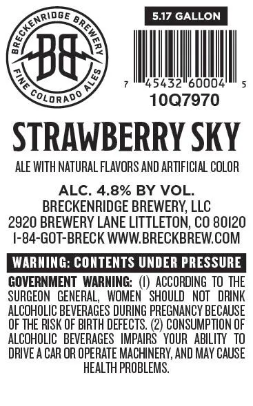 Strawberry Sky — full label as filed with TTB