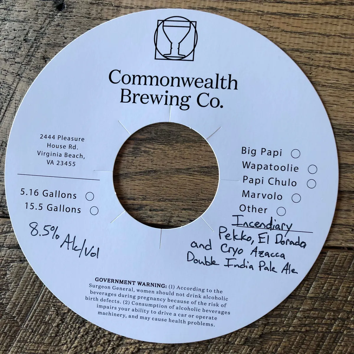 Incendiary — full label as filed with TTB
