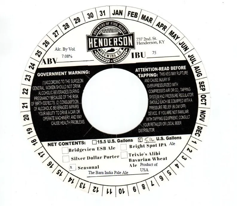 The Barn India Pale Ale — full label as filed with TTB